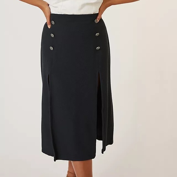 NWT Anthropologie Maeve Navy Dual Split Button MIDI Skirt Size 16 - Picture 2 of 14